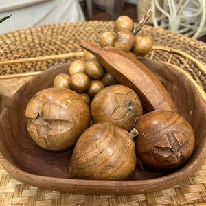 Vintage Wood Fruit & Bowl
